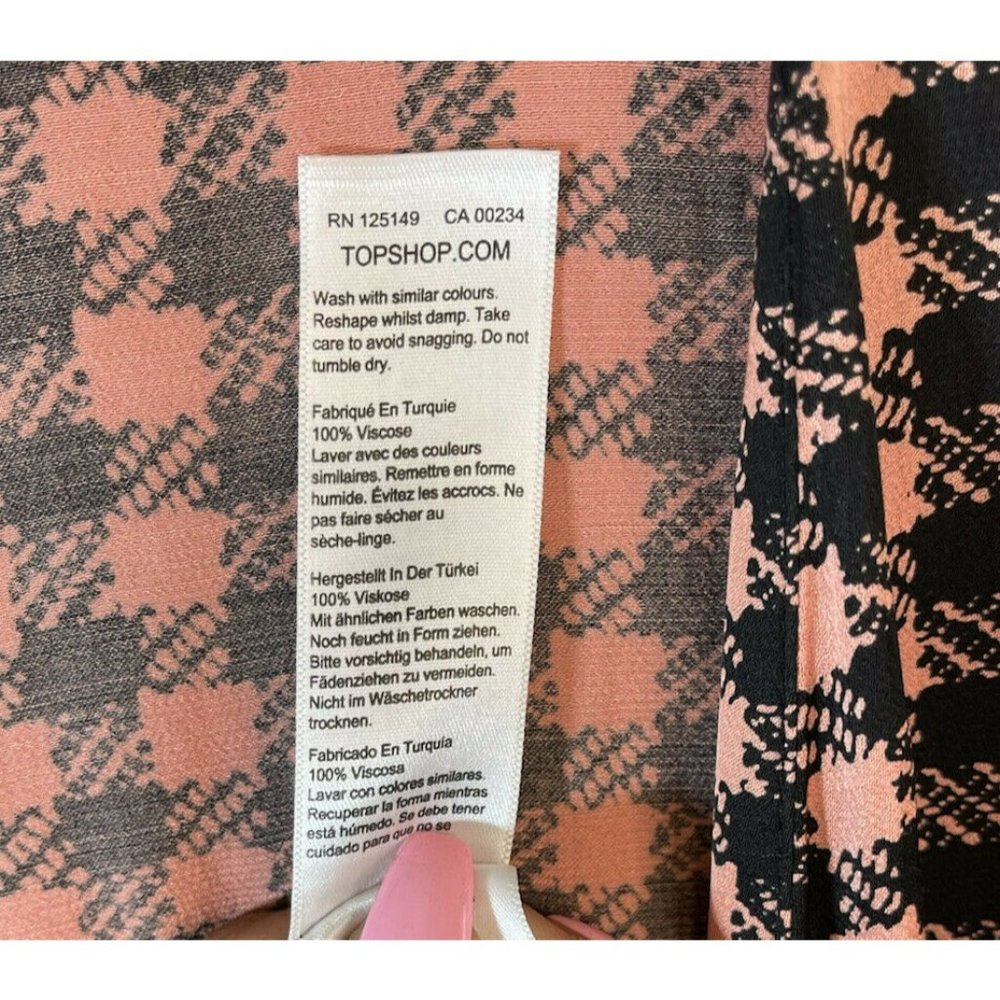 Topshop Women's Wrap Plunge V Neck Checkered Print Midi Dress Size 2 Small - Picture 8 of 11